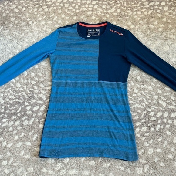 Ortovox Freeride Merino Wool Blue Two Toned Base Layer Top Shirt Small - Picture 2 of 10